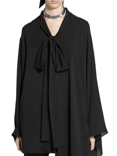 Balenciaga Asymmetric Black Silk Blouse With Scarf Women In Black