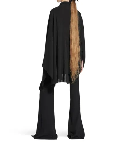Balenciaga Asymmetric Black Silk Blouse With Scarf Women In Black