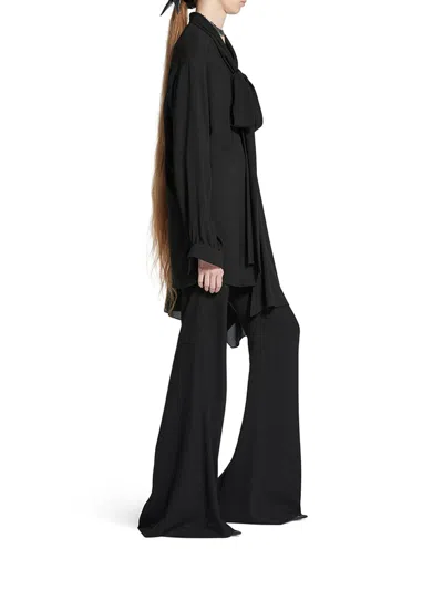 Balenciaga Asymmetric Black Silk Blouse With Scarf Women In Black