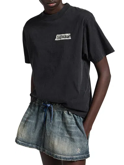 Balenciaga Medium Fit Masking Tape Logo Dry Jersey T-shirt In Black