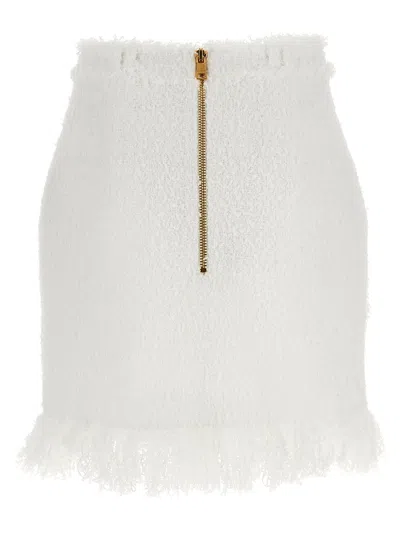 Balmain Women Button Tweed Skirt In White