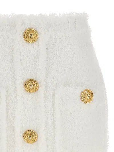 Balmain Women Button Tweed Skirt In White