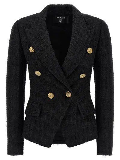 Balmain Wool Blazer With Flap Pockets And Gold-tone Buttons In Black