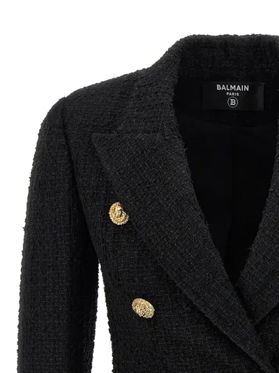 Balmain Wool Blazer With Flap Pockets And Gold-tone Buttons In Black