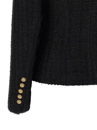 Balmain Wool Blazer With Flap Pockets And Gold-tone Buttons In Black
