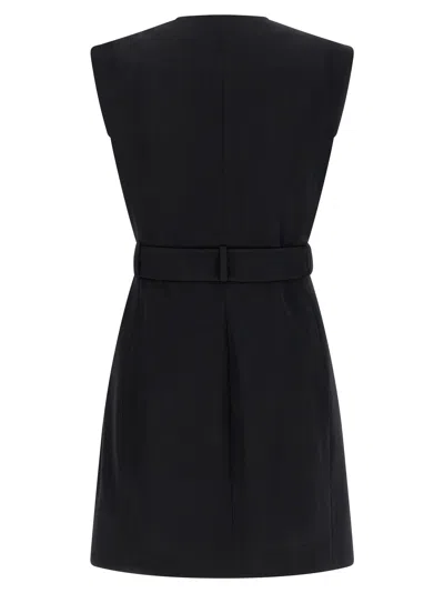 Balmain Sleeveless Wrap Dress Belted Waist Neckline In Black
