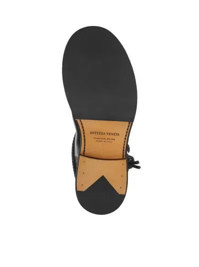 Bottega Veneta Women Black Ankle Boots With Metallic Detail On The Side And Applied Laces In Leather