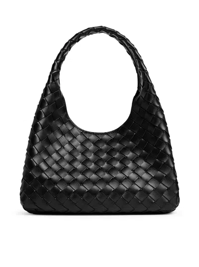 Bottega Veneta Small Leather Intrecciato Campana Shoulder Bag In Black