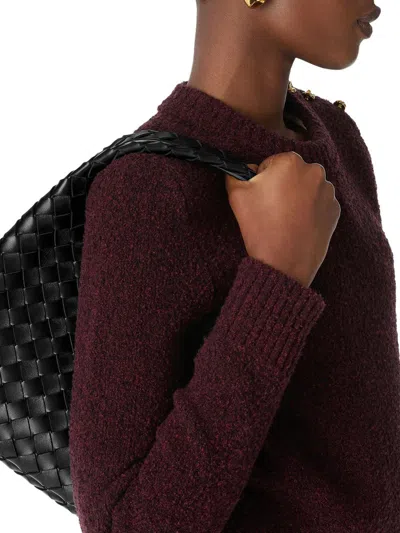 Bottega Veneta Small Leather Intrecciato Campana Shoulder Bag In Black