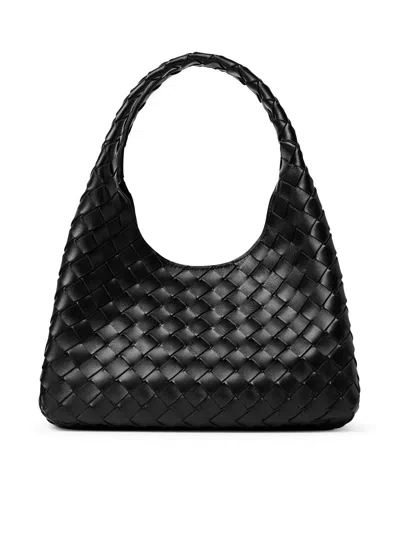 Bottega Veneta Small Leather Intrecciato Campana Shoulder Bag In Black