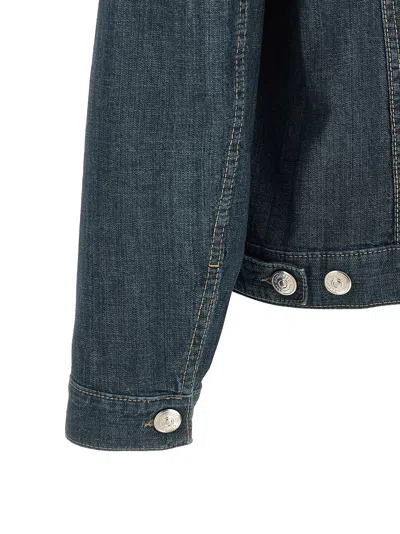 Brunello Cucinelli Men Lightweight Denim Jacket With Leather Collar In Animal Print