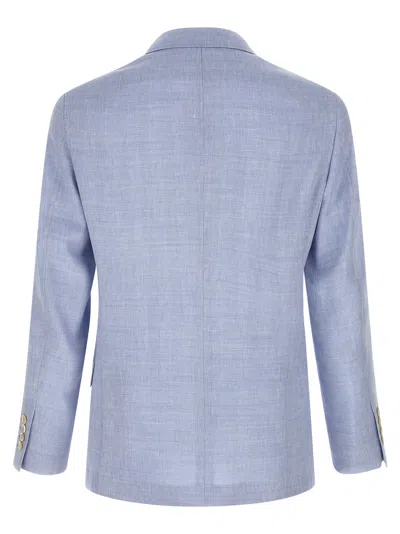 Brunello Cucinelli Linen And Wool Chevron Blazer Light Blue In Blue