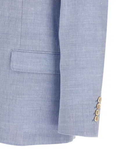Brunello Cucinelli Linen And Wool Chevron Blazer Light Blue In Blue