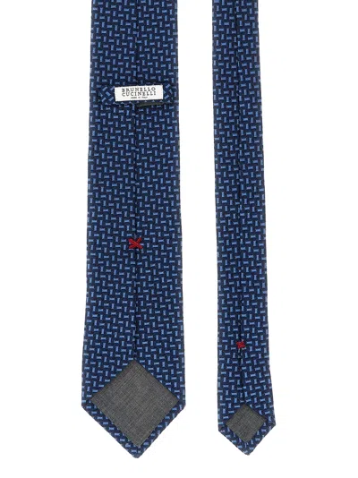 Brunello Cucinelli Silk Tie Patterned Design Pointed Tip In Blue