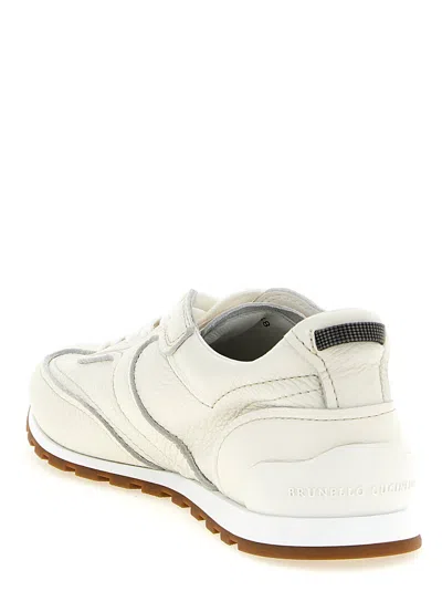 Brunello Cucinelli Grained Soft Leather Runners With Shiny Loops Shoes In White