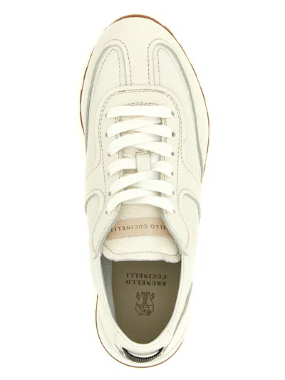 Brunello Cucinelli Grained Soft Leather Runners With Shiny Loops Shoes In White