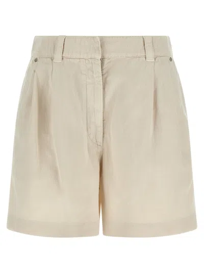 Brunello Cucinelli Women Cotton And Linen Shorts With Jewellery In White
