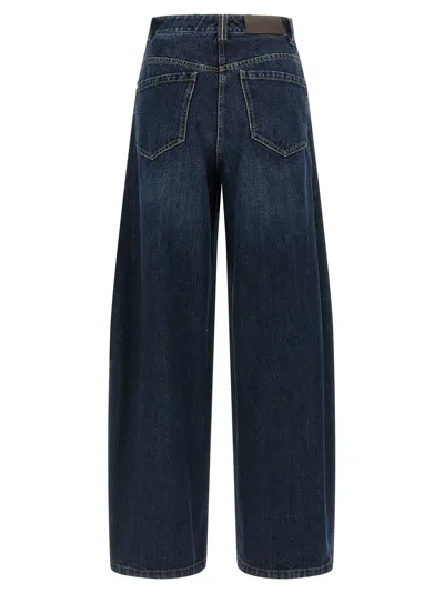 Brunello Cucinelli Women Blue Jeans With Five-pocket Design And Patch Logo On The Back In Denim Woma In Blue
