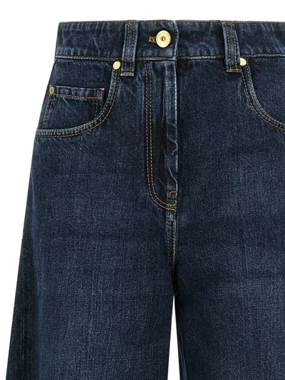 Brunello Cucinelli Women Blue Jeans With Five-pocket Design And Patch Logo On The Back In Denim Woma In Blue