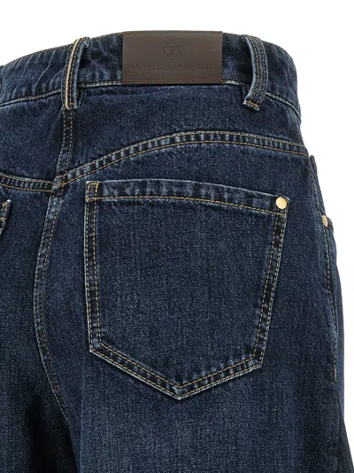 Brunello Cucinelli Women Blue Jeans With Five-pocket Design And Patch Logo On The Back In Denim Woma In Blue