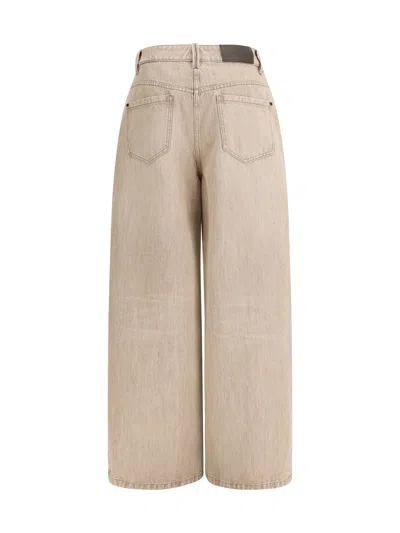 Brunello Cucinelli Women Beige Authentic Denim Wide Jeans With Monili In Neutral