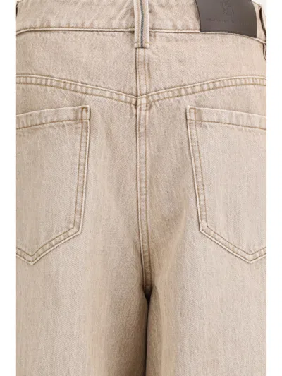Brunello Cucinelli Women Beige Authentic Denim Wide Jeans With Monili In Neutral