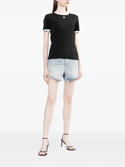 Courrèges Courreges Women Cotton T Shirt With Contrasting Profiles In Black