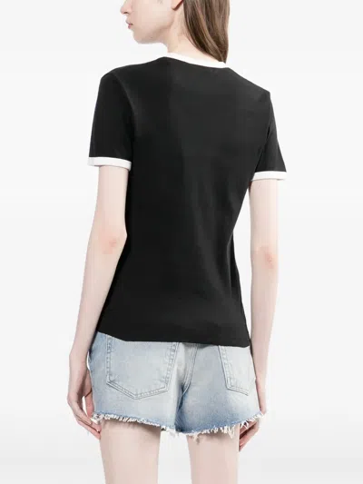 Courrèges Courreges Women Cotton T Shirt With Contrasting Profiles In Black