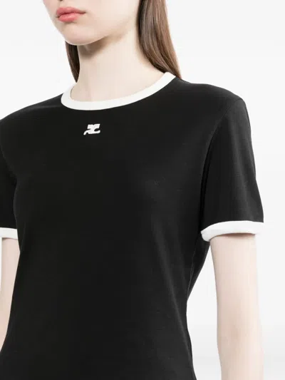 Courrèges Courreges Women Cotton T Shirt With Contrasting Profiles In Black