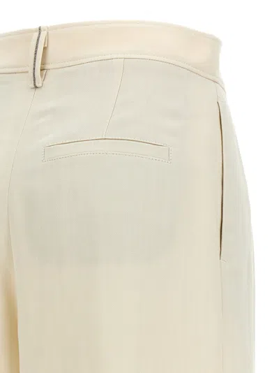 Brunello Cucinelli Women Ivory Fluid Twill Sartorial Wrap Trousers In Neutral