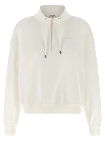 Brunello Cucinelli Cotton High Neck Sweater Drawstring Collar In White