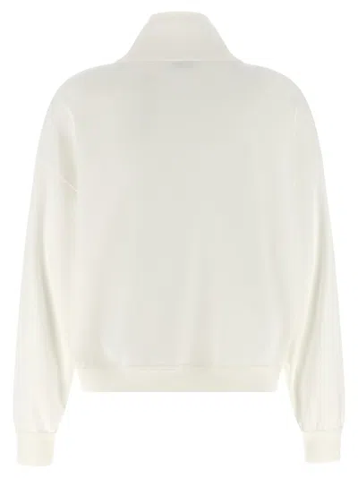 Brunello Cucinelli Cotton High Neck Sweater Drawstring Collar In White