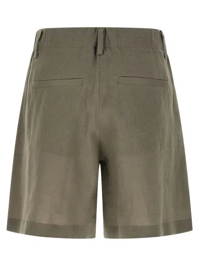 Brunello Cucinelli Women Tailored Linen Bermuda Shorts With Double Pleats In Gray