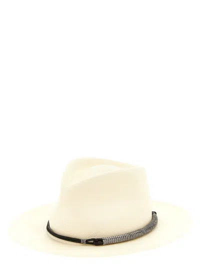 Brunello Cucinelli Beige Monile Textured Fedora Hat In White