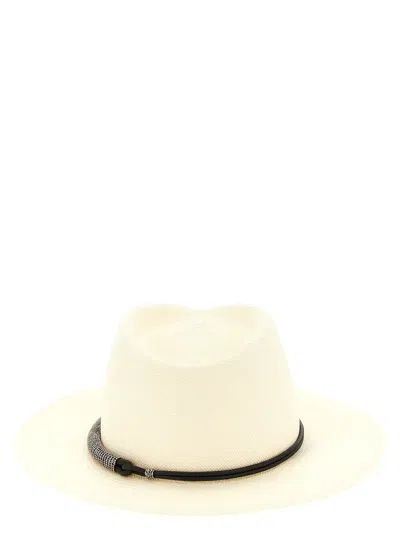 Brunello Cucinelli Beige Monile Textured Fedora Hat In White