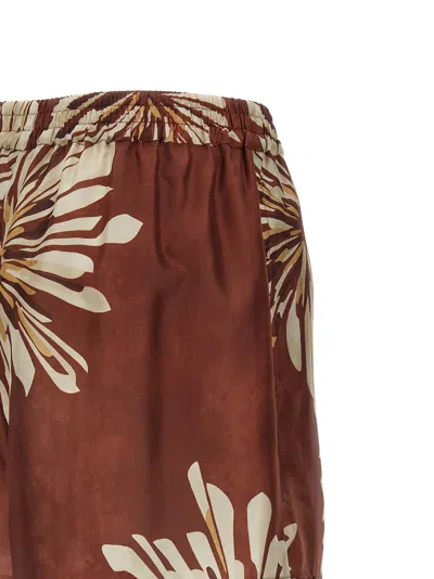 Brunello Cucinelli Women Silk Twill Shorts With Floral Print And Elasticated Waistband In Brown