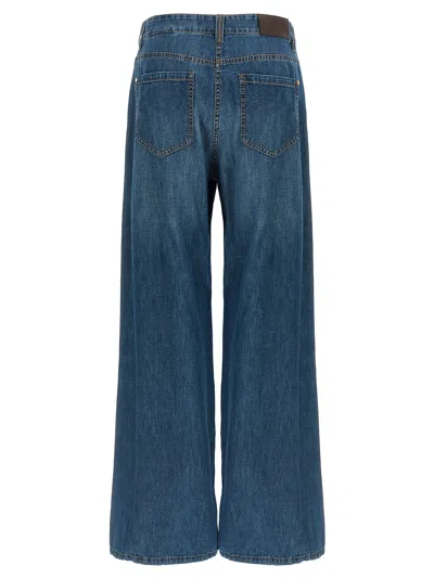 Brunello Cucinelli Women Blue Jeans With Five-pocket Design And Patch Logo On The Back In Denim Woma In Blue
