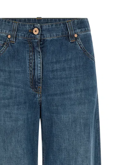 Brunello Cucinelli Women Blue Jeans With Five-pocket Design And Patch Logo On The Back In Denim Woma In Blue