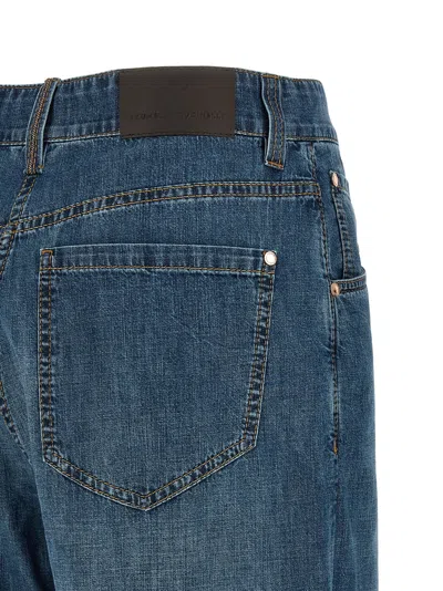 Brunello Cucinelli Women Blue Jeans With Five-pocket Design And Patch Logo On The Back In Denim Woma In Blue