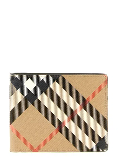 Burberry Check Pattern Beige Folding Wallet Men In Multi