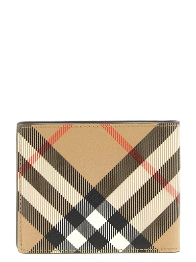 Burberry Check Pattern Beige Folding Wallet Men In Multi