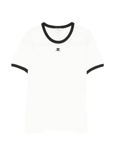 Courrèges Courreges Women Cotton T-shirt With Contrasting Profiles In White