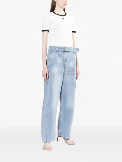 Courrèges Courreges Women Cotton T-shirt With Contrasting Profiles In White