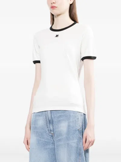 Courrèges Courreges Women Cotton T-shirt With Contrasting Profiles In White