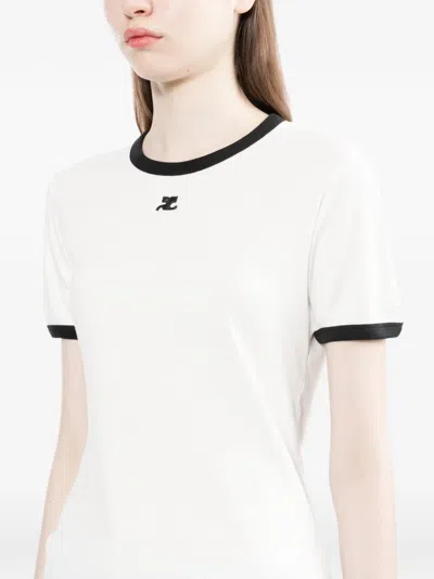 Courrèges Courreges Women Cotton T-shirt With Contrasting Profiles In White