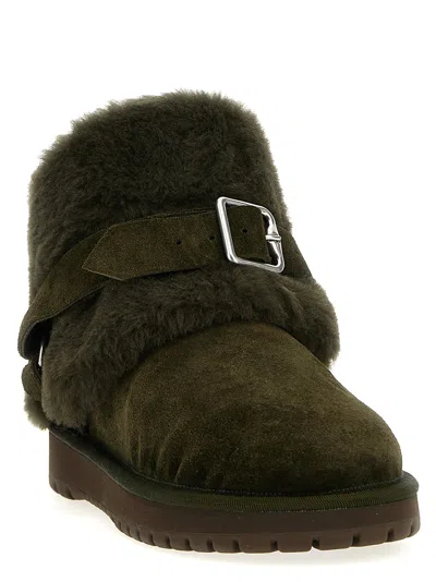 Burberry Shearling-trimmed Suede Ankle Boots In Green