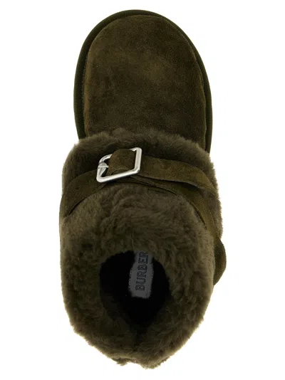 Burberry Shearling-trimmed Suede Ankle Boots In Green