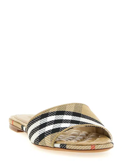 Burberry Sloane Slides Check Pattern Flat Sole Open Toe In White
