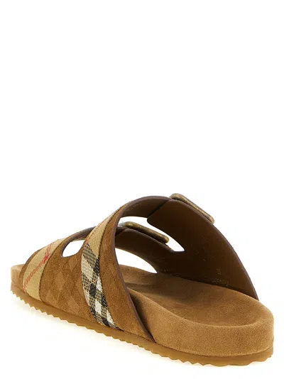 Burberry Check Pattern Flat Sandals Dual Straps In Brown