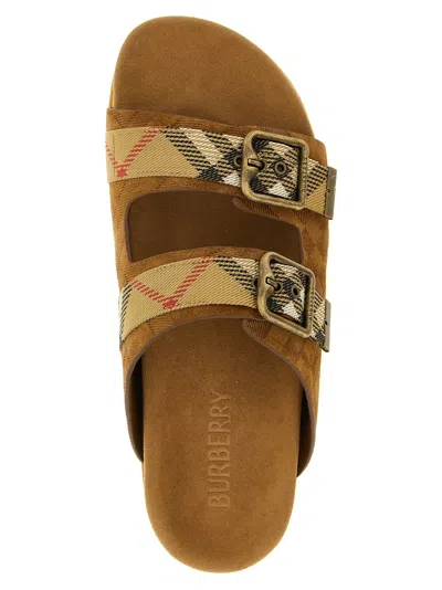 Burberry Check Pattern Flat Sandals Dual Straps In Brown